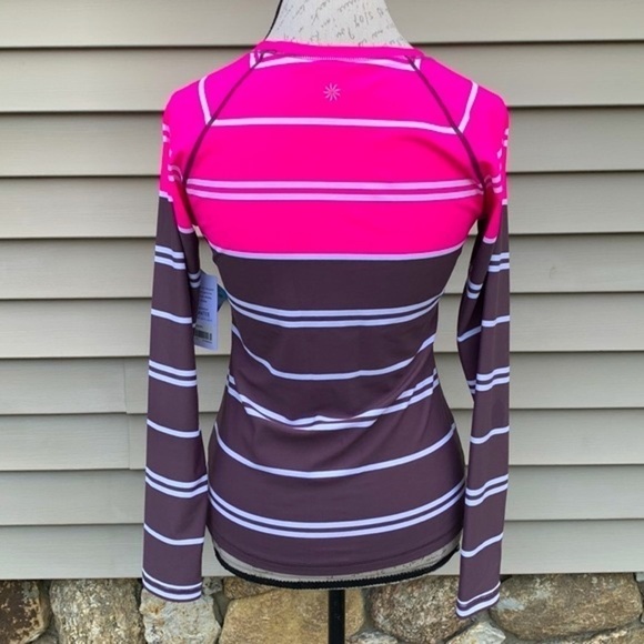 Athleta Colorblock Striped Pink/Brown/White Long-sleeve Rash-guard - Picture 9 of 13